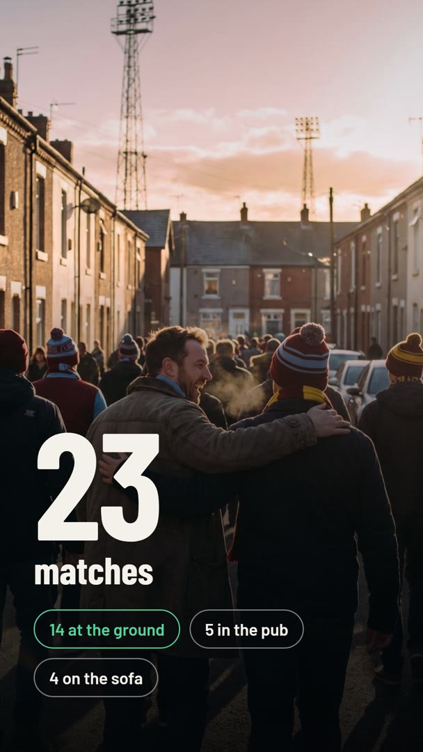 A frame from a season film: 23 matches, 14 at the ground, 5 in the pub and 4 on the sofa